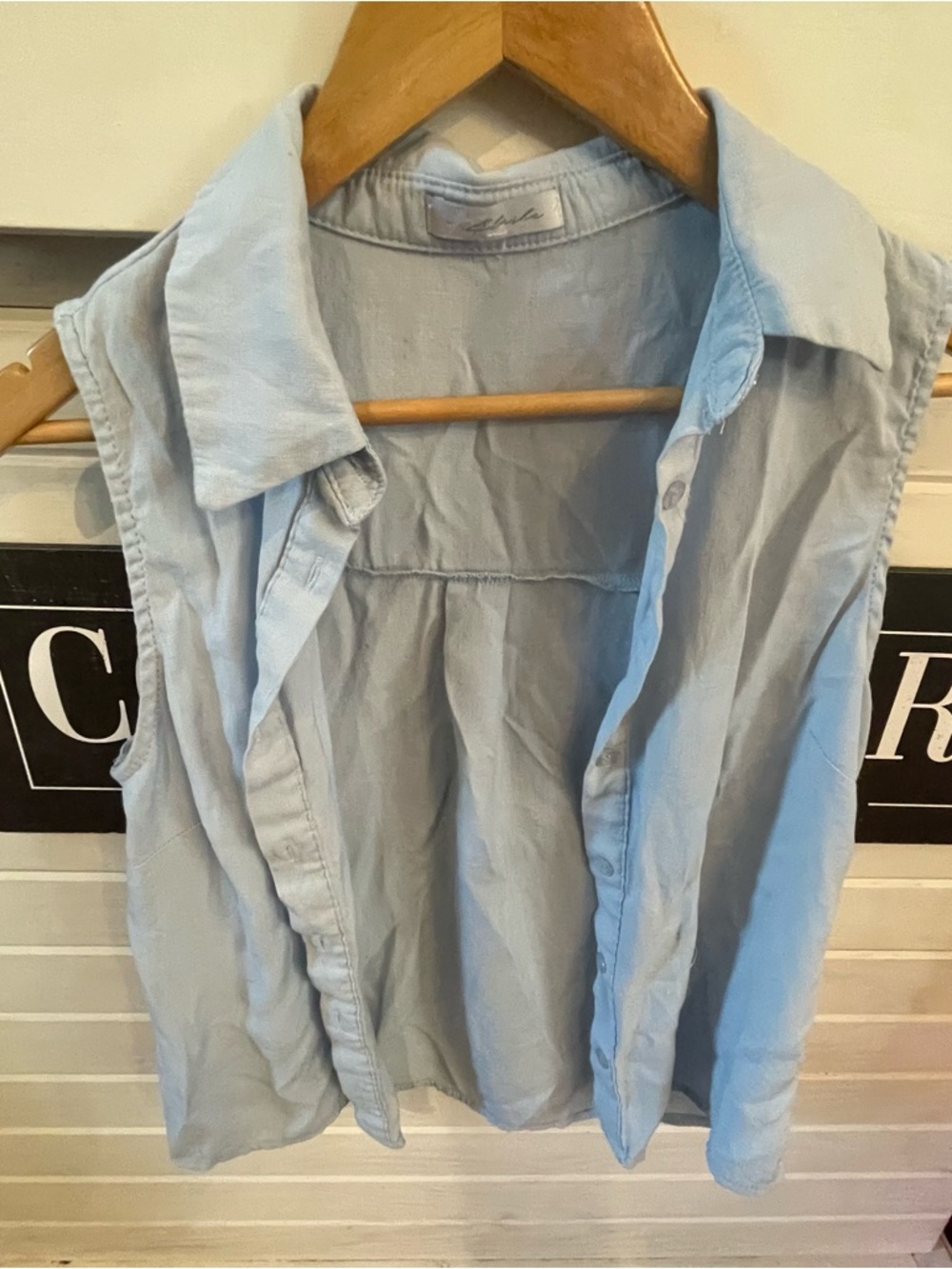 Light Blue Sleeveless Button-Front Shirt